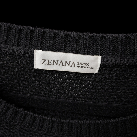 Zenana Black Knit Crewneck Sweater | Cozy Oversized | 2X/3X - Picture 2 of 4